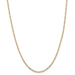 2.25mm 14k Yellow Gold Flat Figaro Necklace Chain Necklace, 24 Inch
